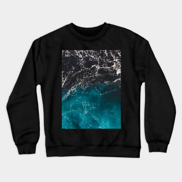 Wavy foamy blue black ombre sea water Aerial photo ocean splash wave abstract aqua summer Crewneck Sweatshirt by PLdesign